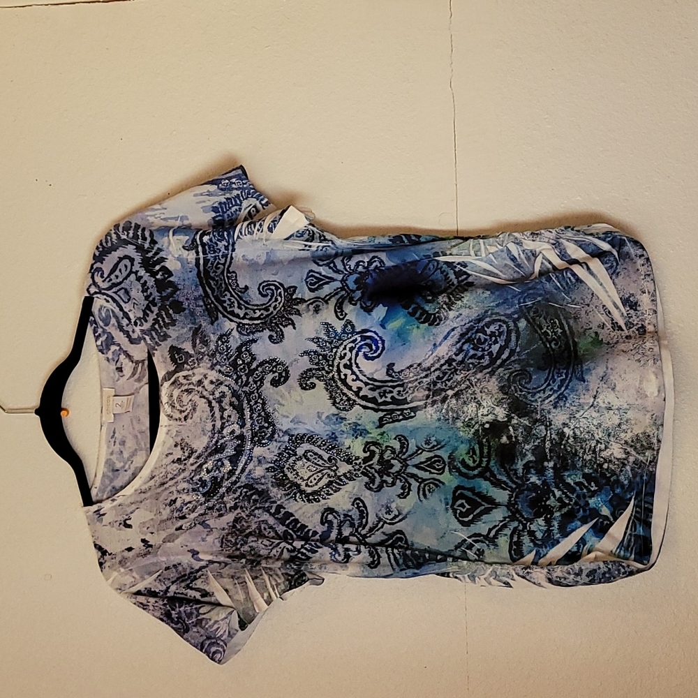 Woman's Blue Paisley Top with Embelishments